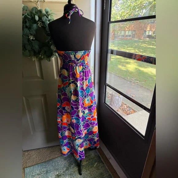 Vintage Keene Sportwear Hawaii tropical smocked halter maxi dress, size small - Picture 5 of 14